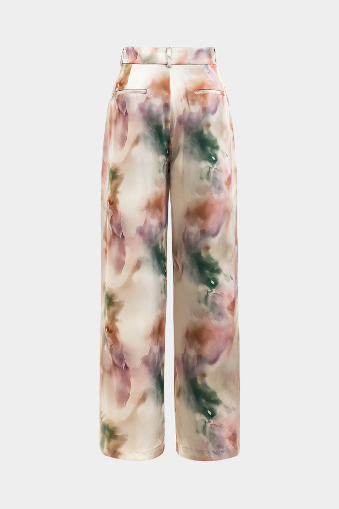 Watercolor Print Satin Pocket Trousers