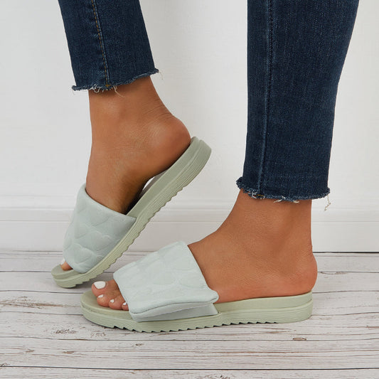 Summer Platform Slide Sandals Round Open Toe Flat Slippers