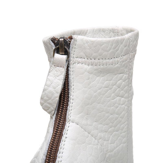Handmade Leather Chelsea Boots For Women Soft Ankle Boots Retro Square Toe Black/Brown/Off White