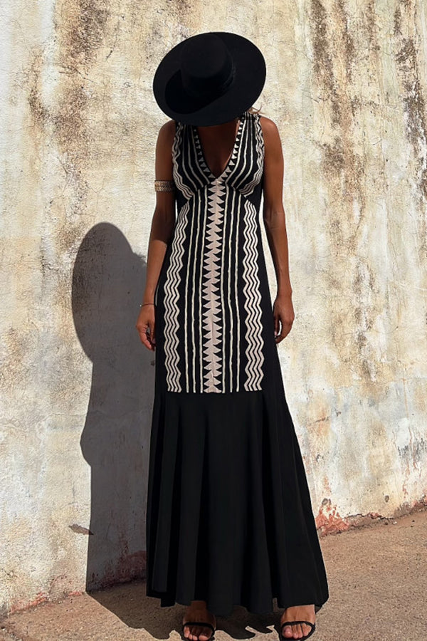 Cabo Dreams Ethnic Print V-neck A-line Maxi Dress