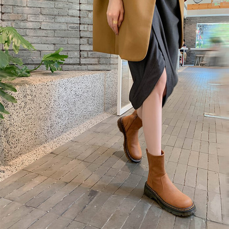 Classic Platform Chelsea Boots Handmade Genuine Leather Black/Orange