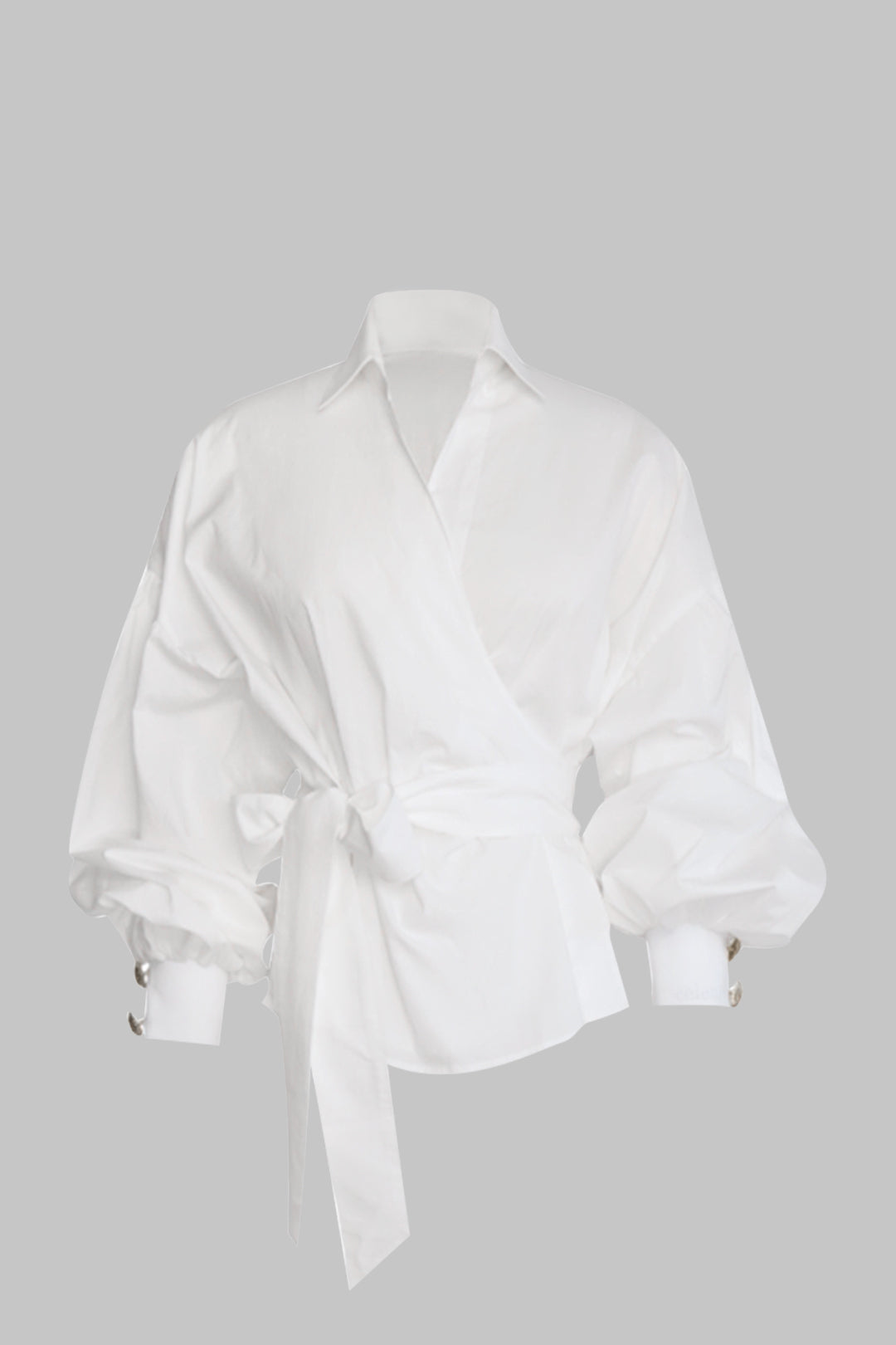 Tie Front Puff Sleeve Wrap Long-Sleeve Shirt