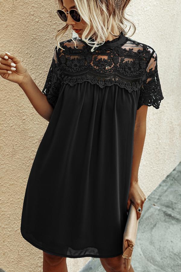 Chiffon Lace Solid Color Mini Dress