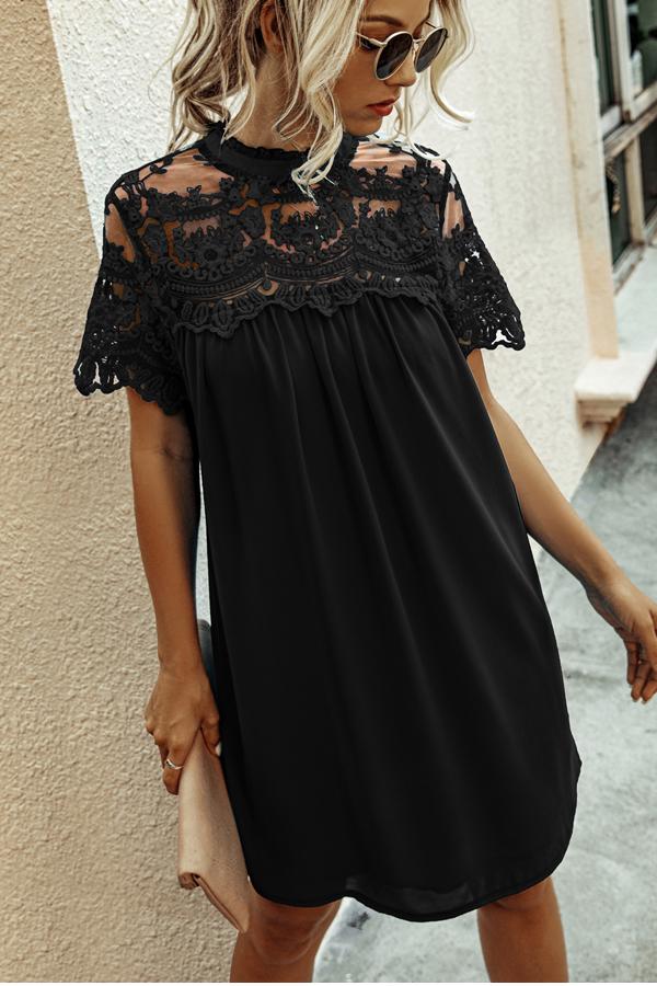 Chiffon Lace Solid Color Mini Dress