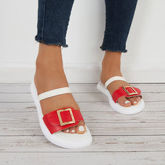 Buckle Bands Slide Sandals Open Toe Flat Beach Slippers