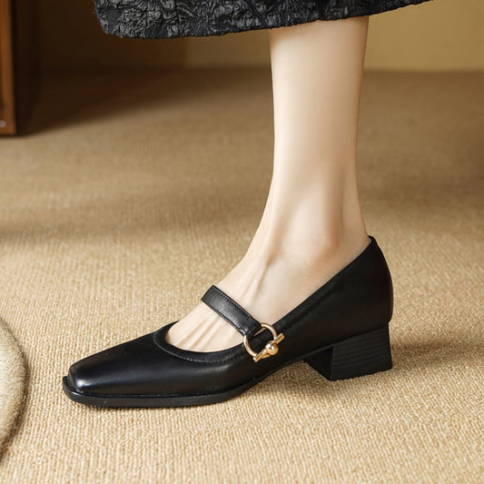 Lynsey Square Toe Block Heels Mary Jane Shoes