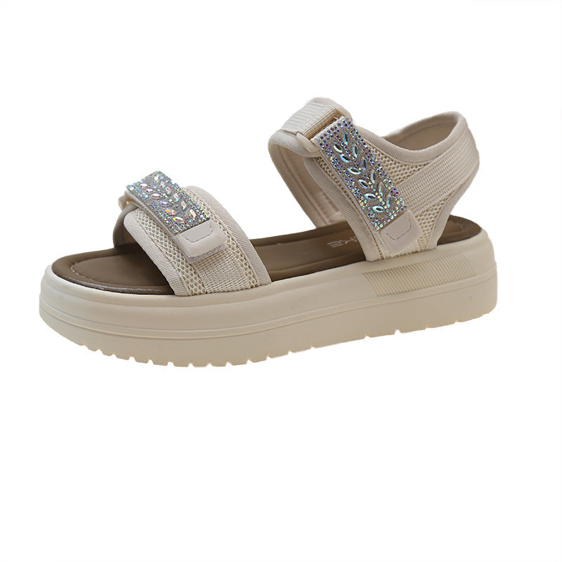 Women's Summer Velcro Rhinestone Platform Muffin Beach Sandals