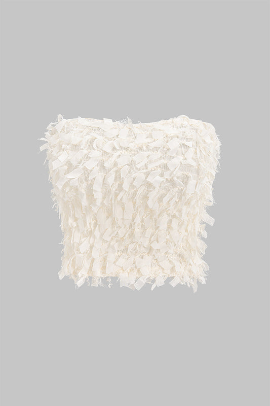 Strapless Fringe Trim Tube Top