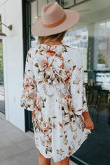 V Neck 3/4 Sleeve Floral Mini Dress