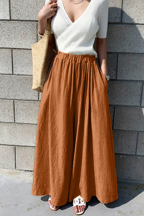 Summer Women's Fashion Solid Color Cotton Wide Leg Pants Casual Pants