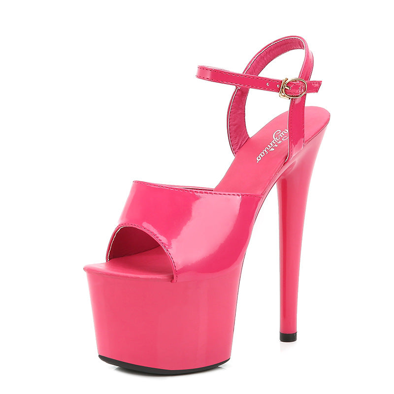 Women's Patent Special High Stiletto Sexy Black Sandals