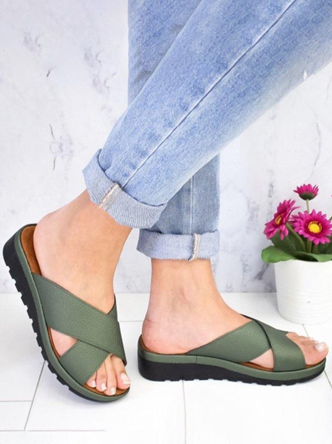 Cross Strap Casual Wedge Slippers