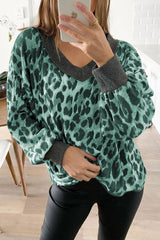 Fashion Street Leopard Split Joint V Neck Tops