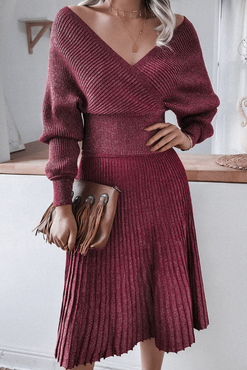 Fashion Casual Fold V Neck Long Sleeve Two Pieces(3 Colors)