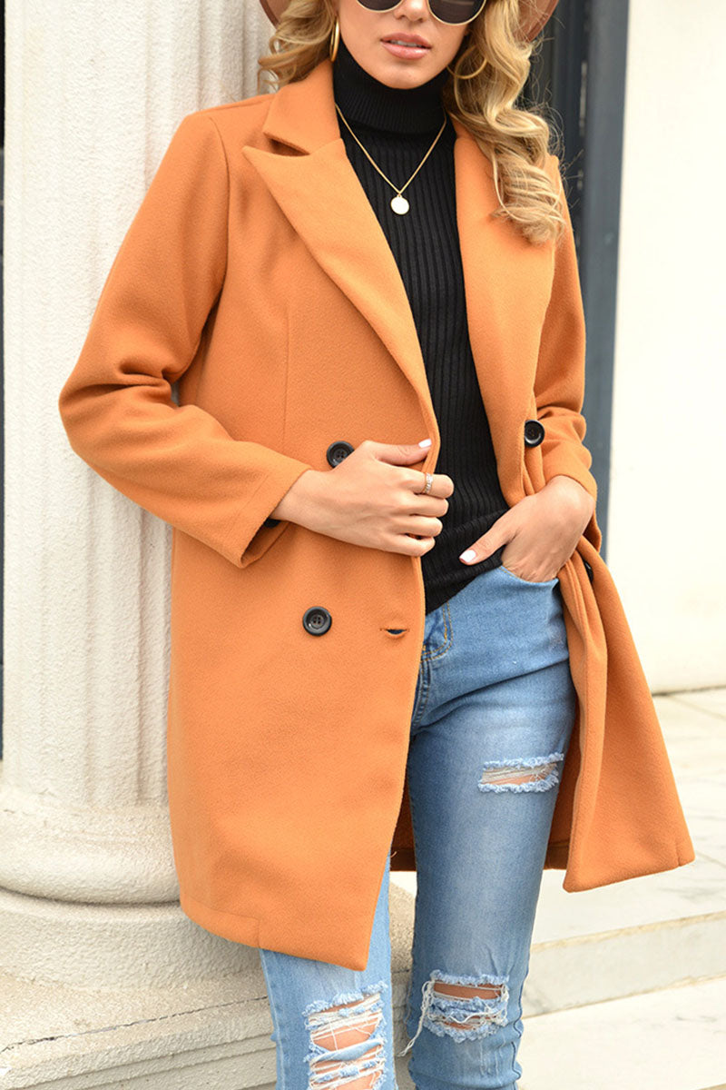 Fashion Street Solid Turndown Collar Outerwear