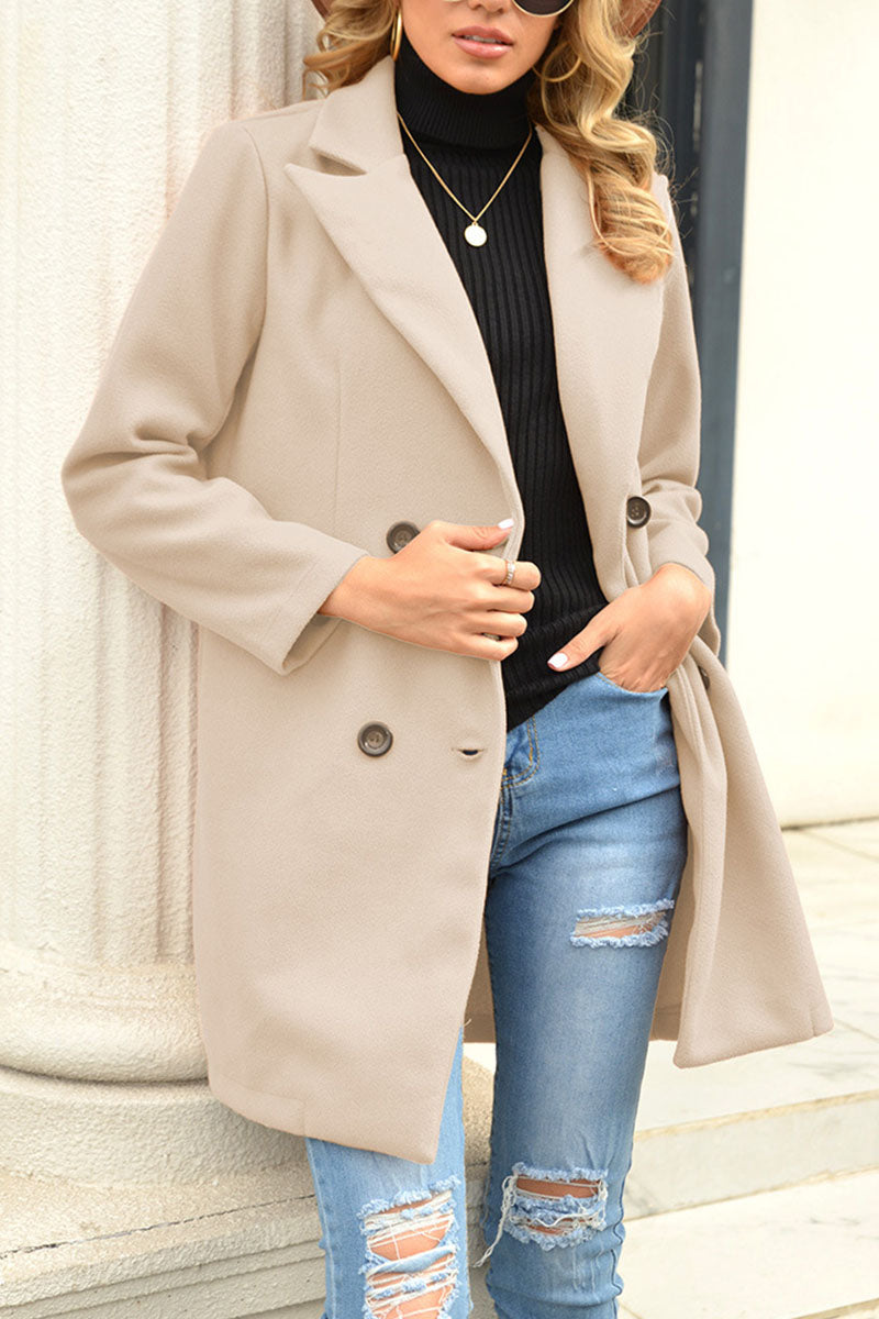 Fashion Street Solid Turndown Collar Outerwear