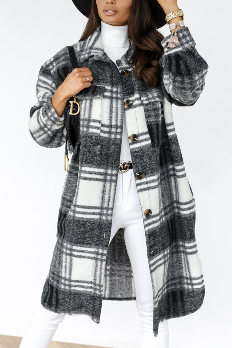 Fashion Street Plaid Patchwork Turndown Collar Outerwear(3 Colors)