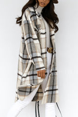 Fashion Street Plaid Patchwork Turndown Collar Outerwear(3 Colors)