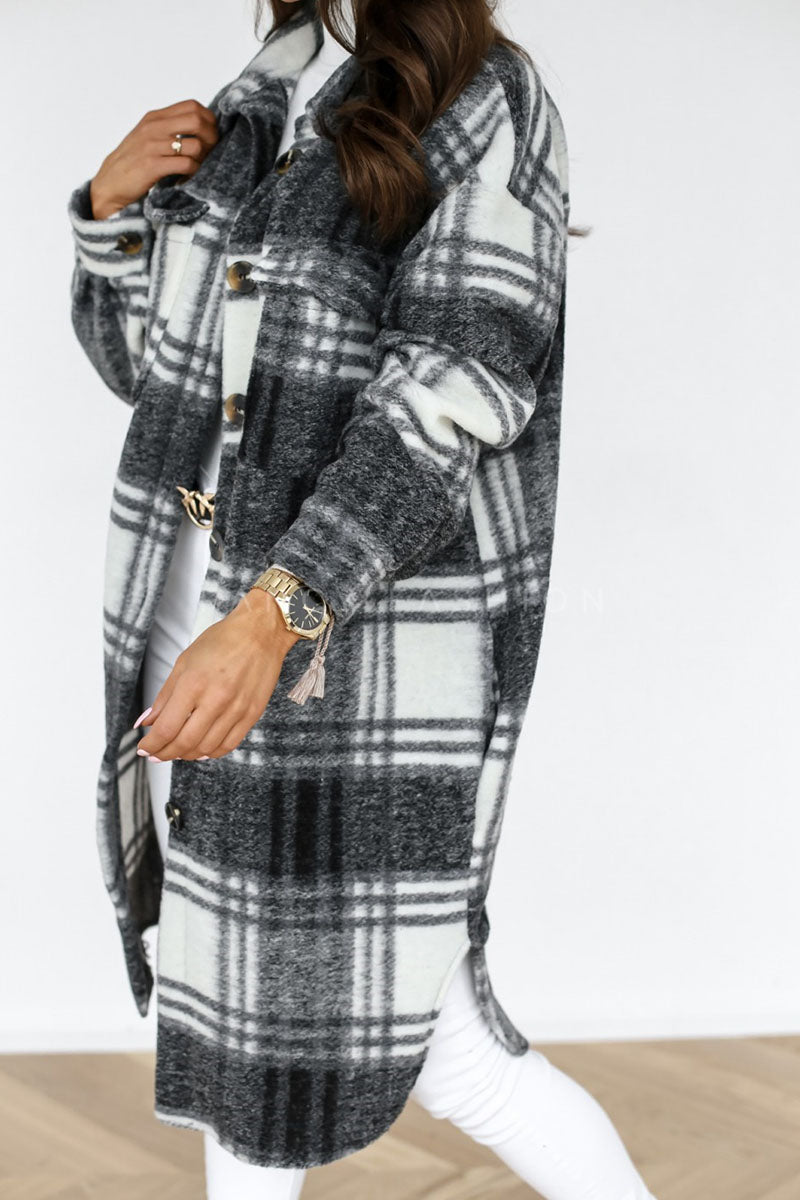 Fashion Street Plaid Patchwork Turndown Collar Outerwear(3 Colors)