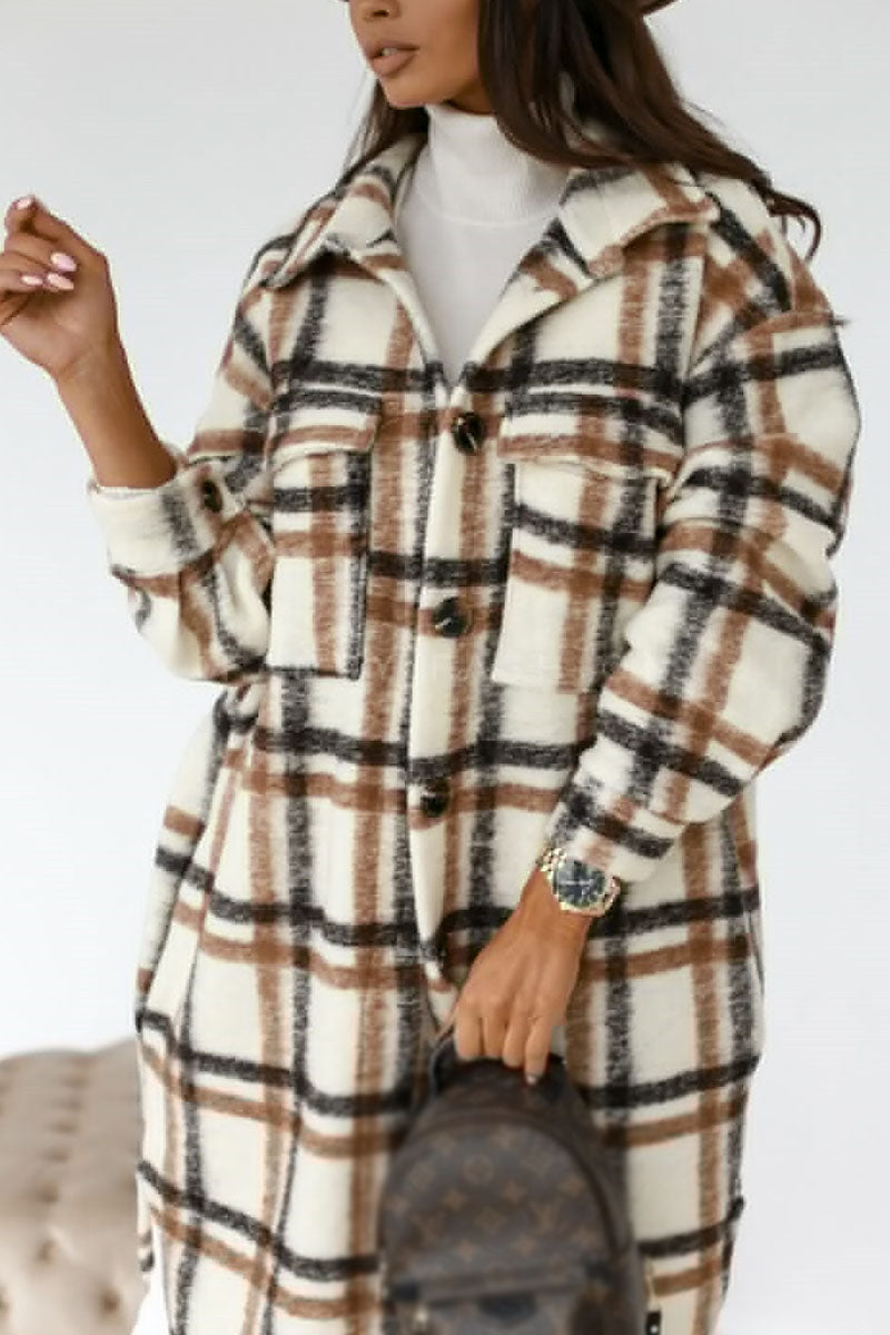 Fashion Street Plaid Patchwork Turndown Collar Outerwear(3 Colors)