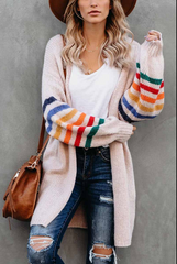 Fashion Casual Sweet Striped Print Pocket Scalloped Outerwear