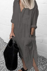 Fashion Street Solid Turndown Collar Shirt Dress Dresses(6 Colors)