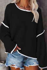 Fashion Street Solid Patchwork O Neck Sweaters(3 colors)