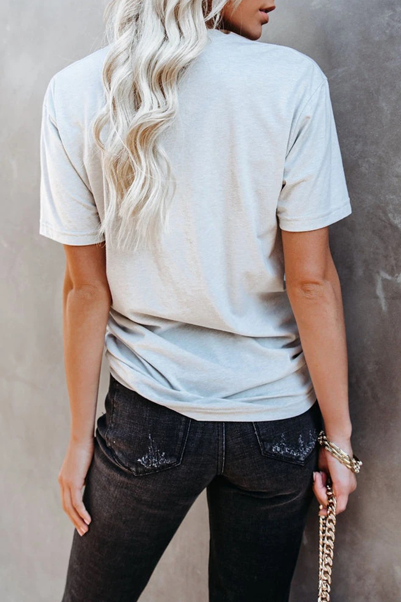 Casual Print Sequins O Neck T-Shirts