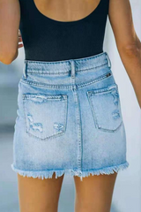 Street Solid Lace Ripped Denim Skirts