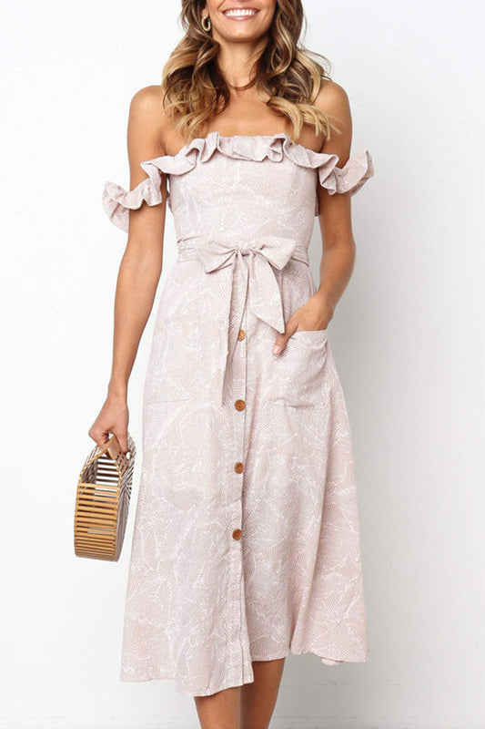 Fashion Street Print Patchwork Off the Shoulder A Line Dresses