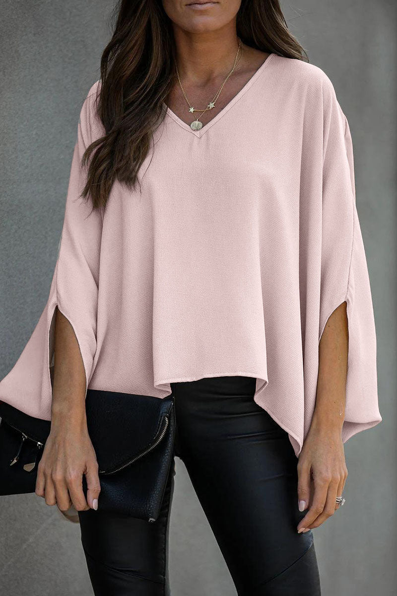 Fashion Street Solid V Neck Tops(3 Colors)