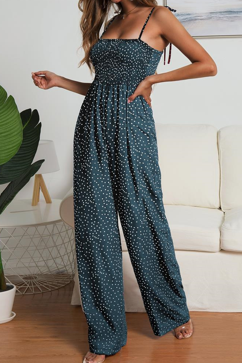 Casual Dot Patchwork Strap Design Strapless Straight Jumpsuits