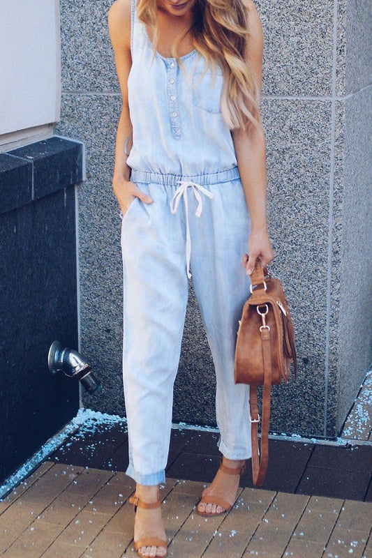 Fashion Casual Solid Patchwork O Neck Loose Jumpsuits