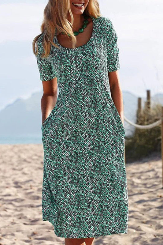 Fashion Street Print Patchwork O Neck A Line Dresses