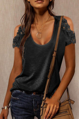 Casual Elegant Solid Lace Split Joint U Neck T-Shirts