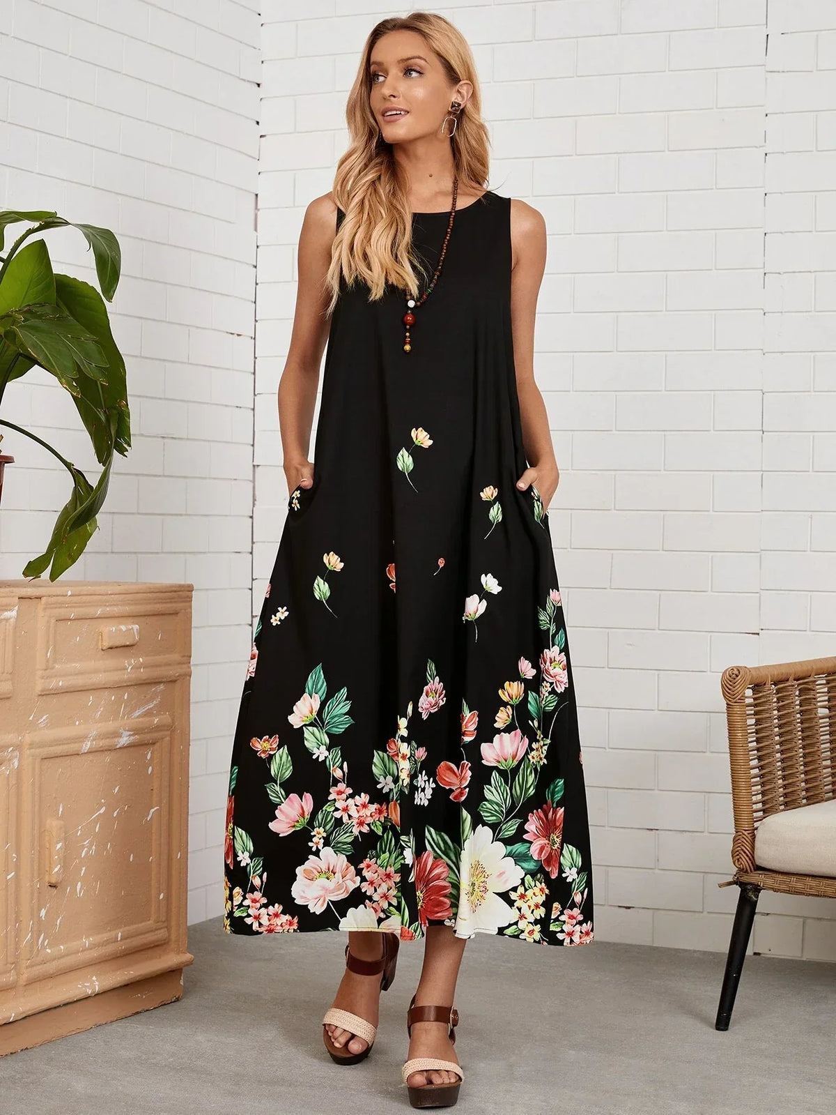 Casual Pocket Floral Dress