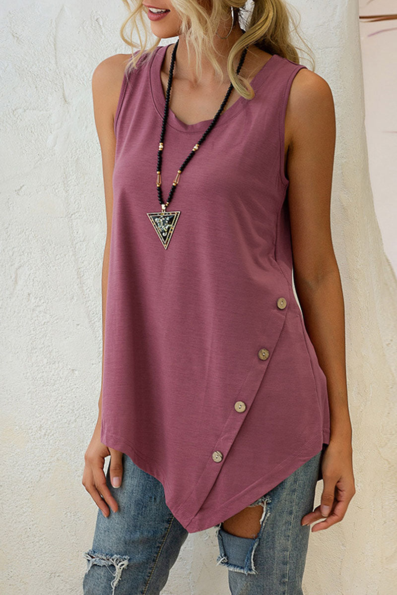 Fashion Casual Solid Split Joint U Neck Tops