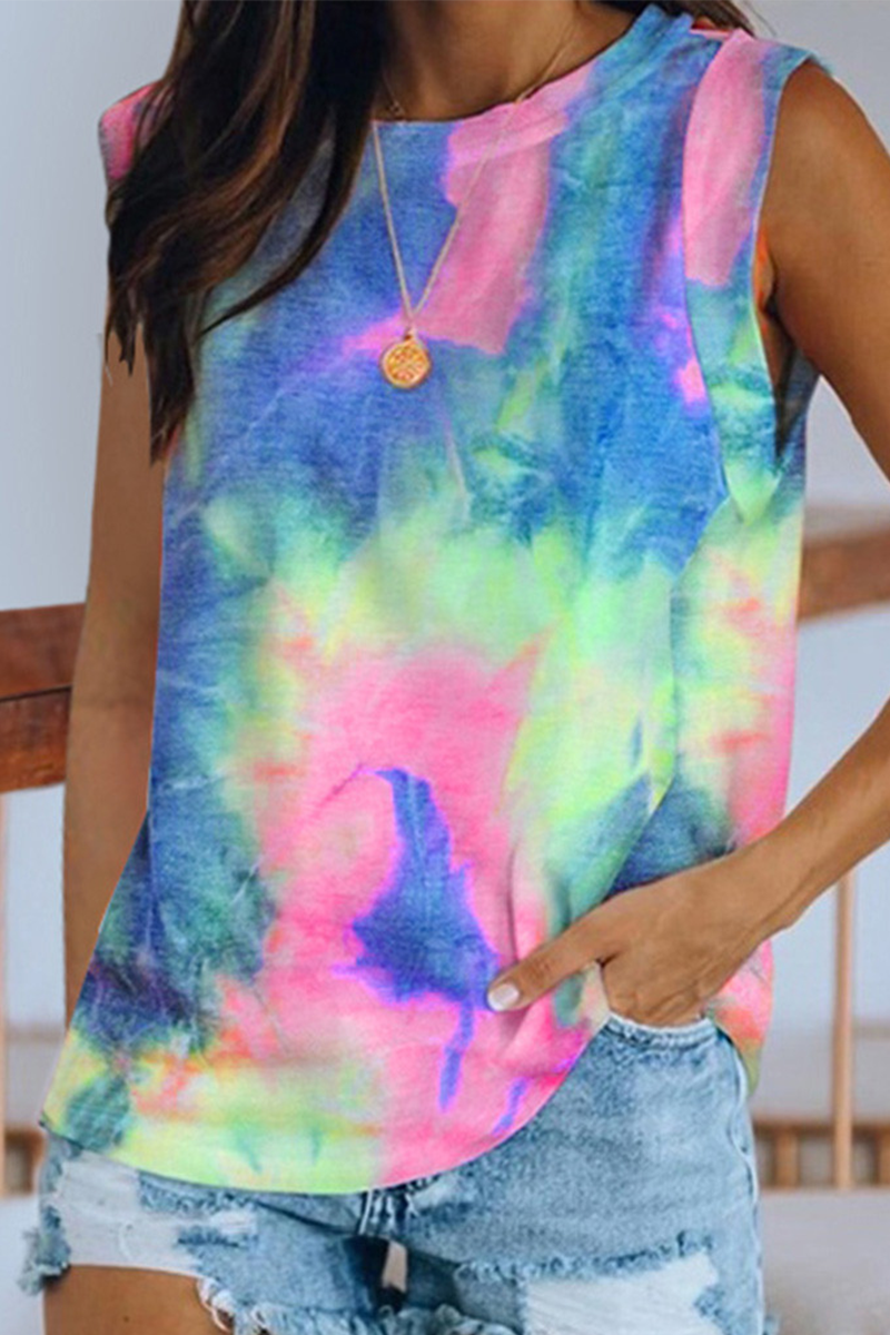 Casual Tie Dye Basic O Neck T-Shirts