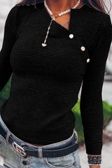 Street Striped Rivets Asymmetrical Collar Tops(4 Colors)