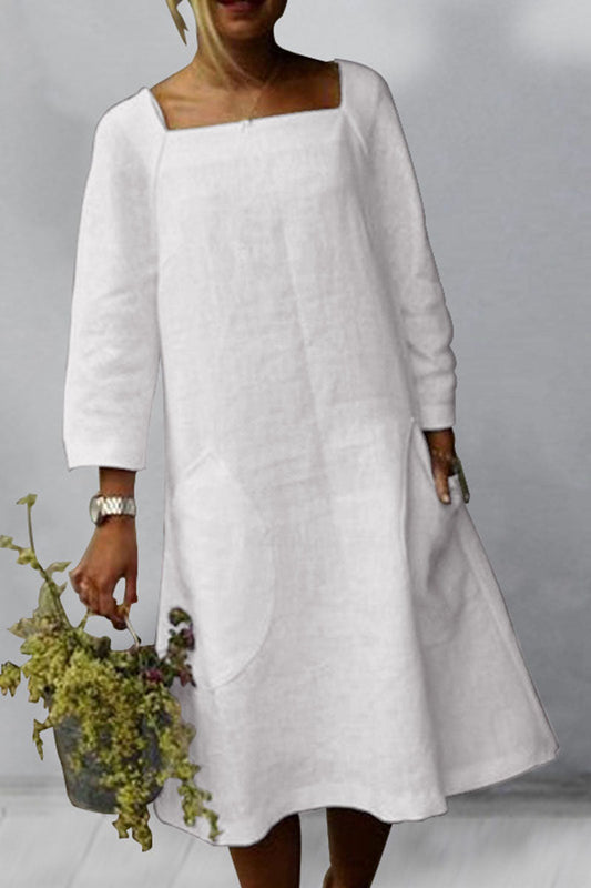 Fashion Simplicity Solid Patchwork Square Collar A Line Dresses