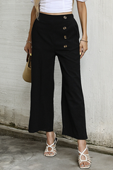 Casual Elegant Solid Buckle Capris Loose Wide Leg Solid Color Bottoms