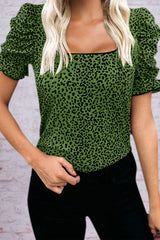 Fashion Street Leopard Patchwork Square Collar T-Shirts