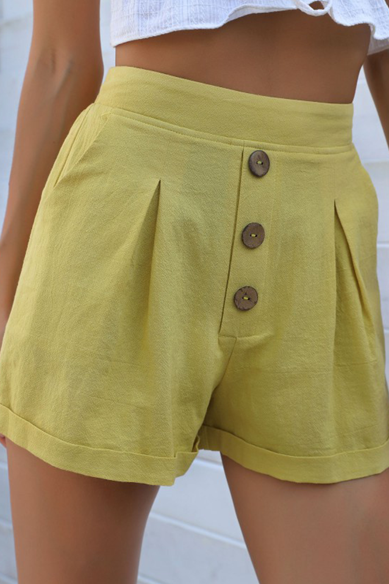 Casual Solid Split Joint Buttons Loose Wide Leg Solid Color Bottoms