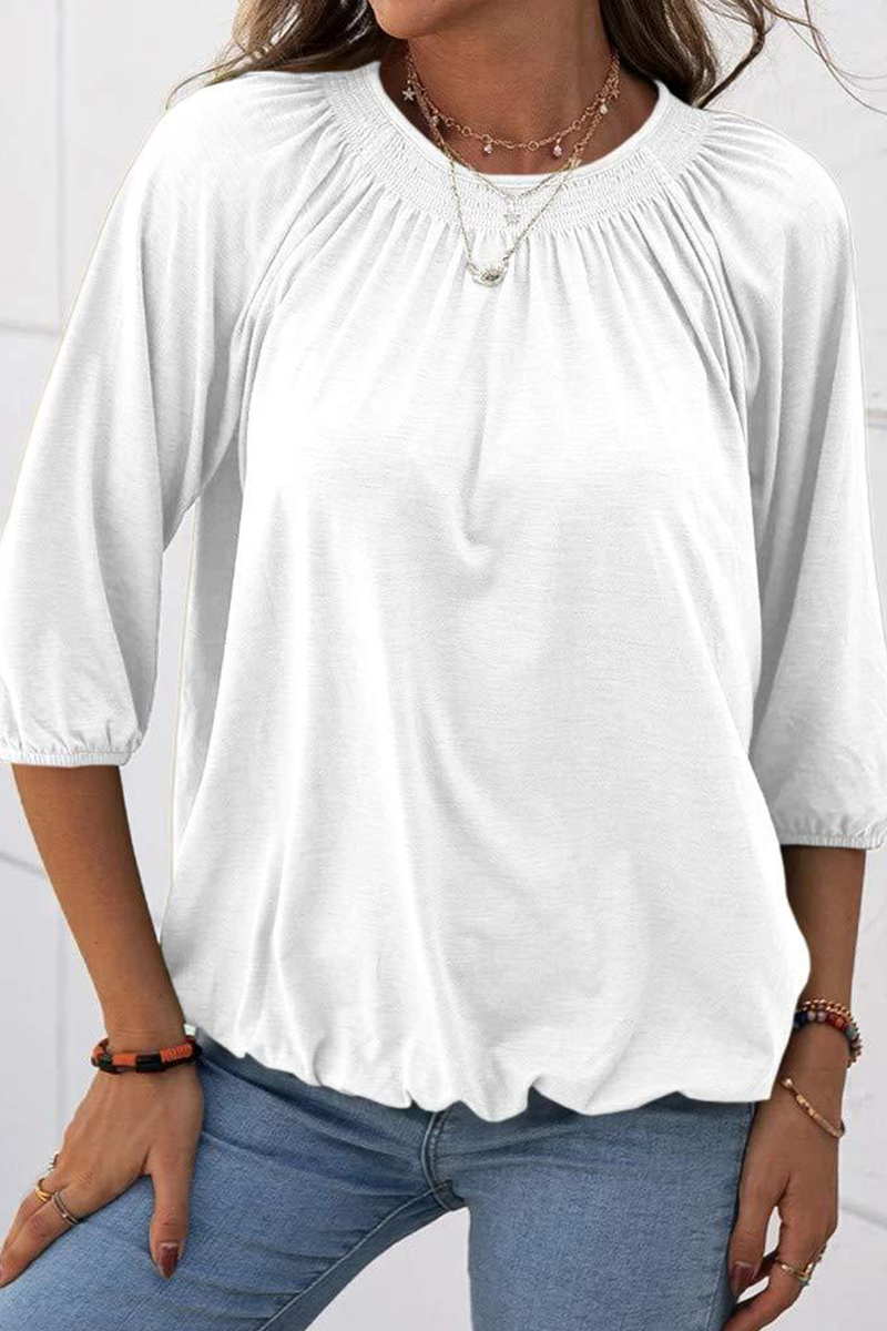 Casual Solid Fold O Neck T-Shirts