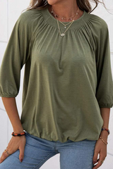 Casual Solid Fold O Neck T-Shirts