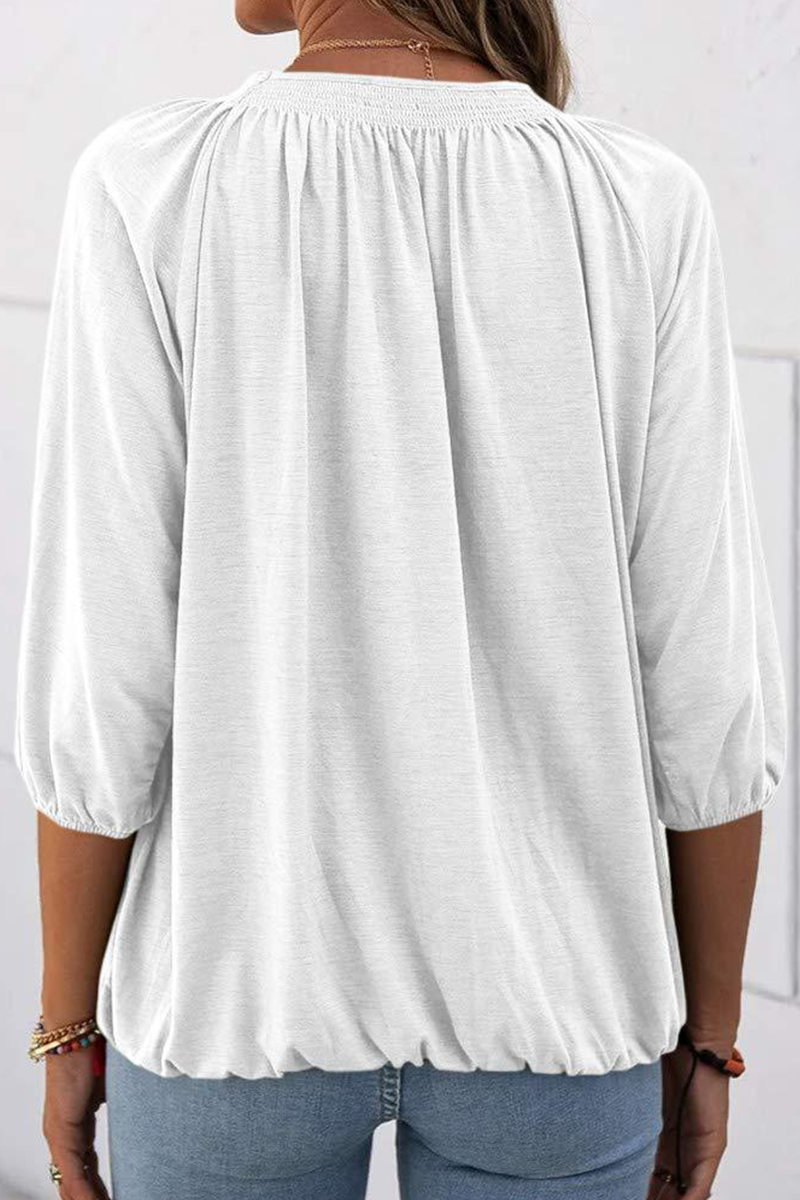 Casual Solid Fold O Neck T-Shirts