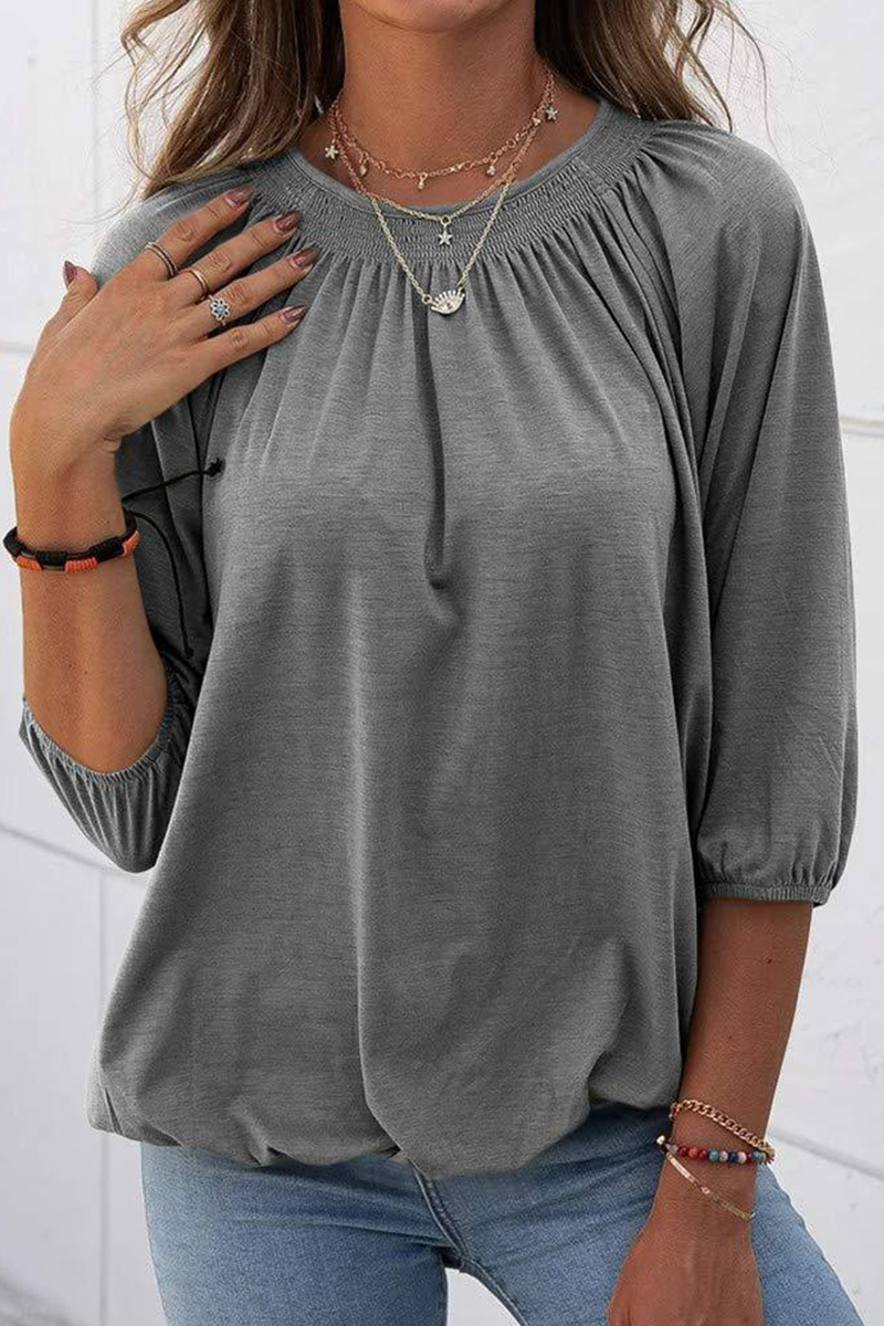 Casual Solid Fold O Neck T-Shirts