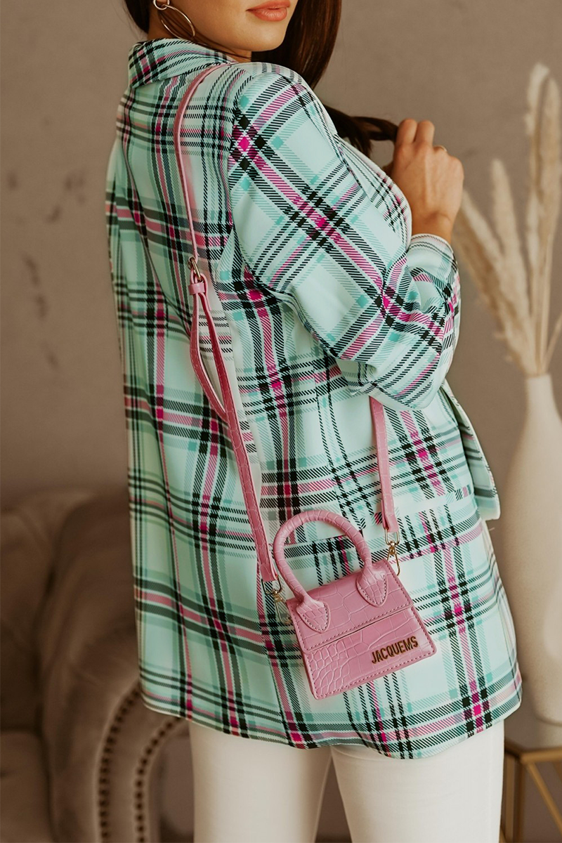 Casual Plaid Patchwork Turn-back Collar Outerwear