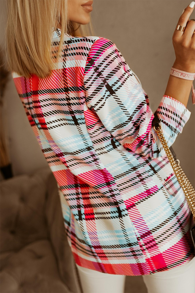 Casual Plaid Patchwork Turn-back Collar Outerwear