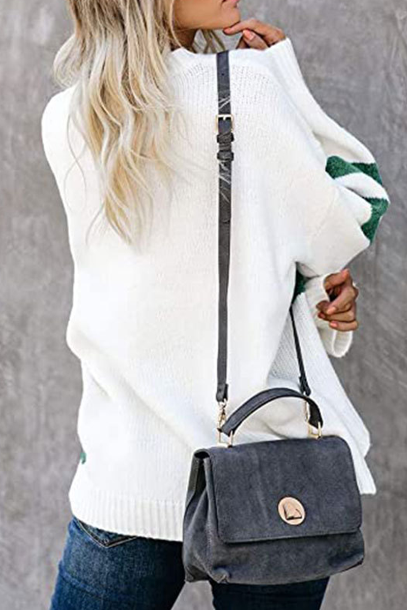 Casual Patchwork  Contrast O Neck Tops Sweater